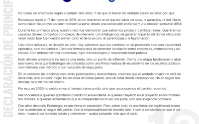 ESTRATEGOS PRESENTA EL MANIFIESTO “10 AÑOS. UN CRITERIO” CON MOTIVO DE SU DÉCIMO CUMPLEAÑOS